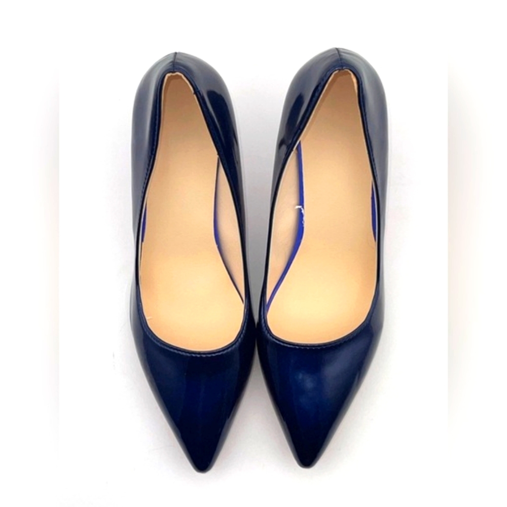 Dark Blue Shiny Pointed Toe Red Bottom 3 Inch High Heel Pumps  9